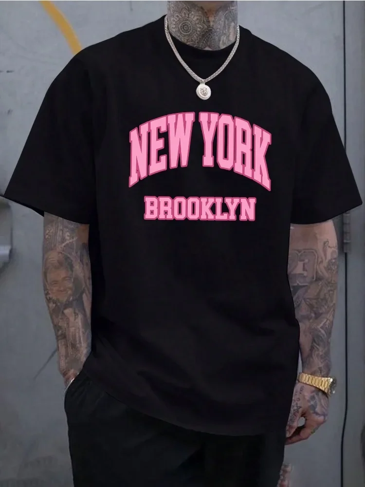 Street Fashion In New York - Herenshirt van katoen, korte mouwen, roze,
