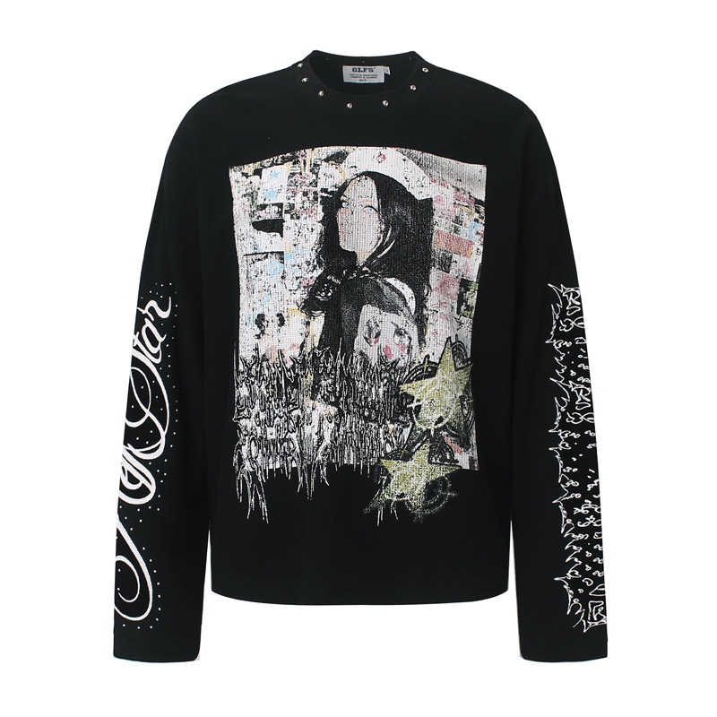 Street For Fashion - Herenshirt met graffiti-print en rivetten, modieus