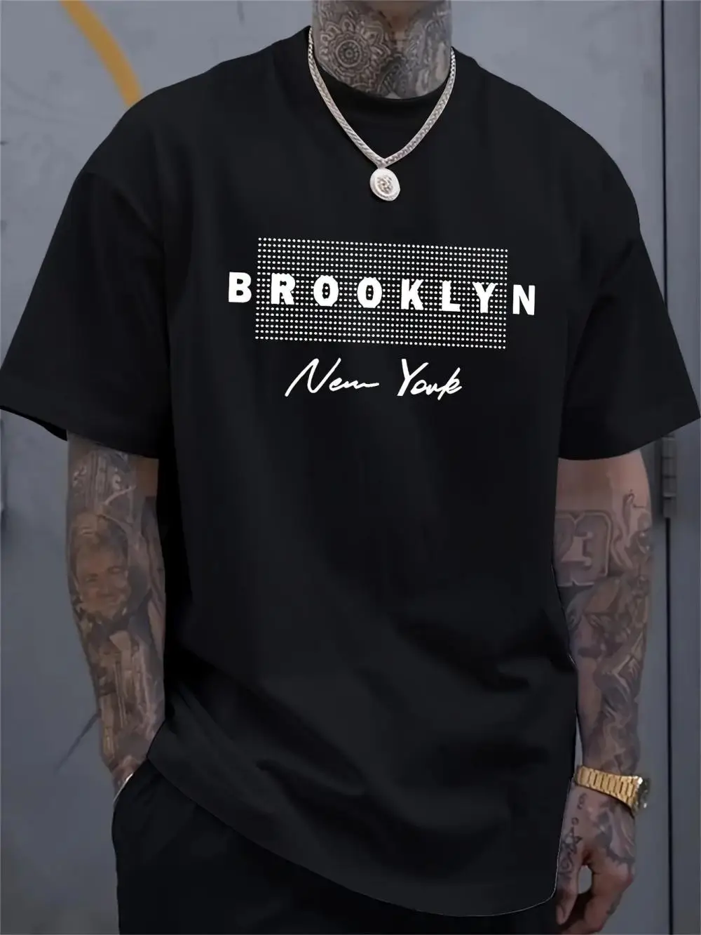 Street Fashion In New York - Heren T-shirt met New York-letterprint, zomer,