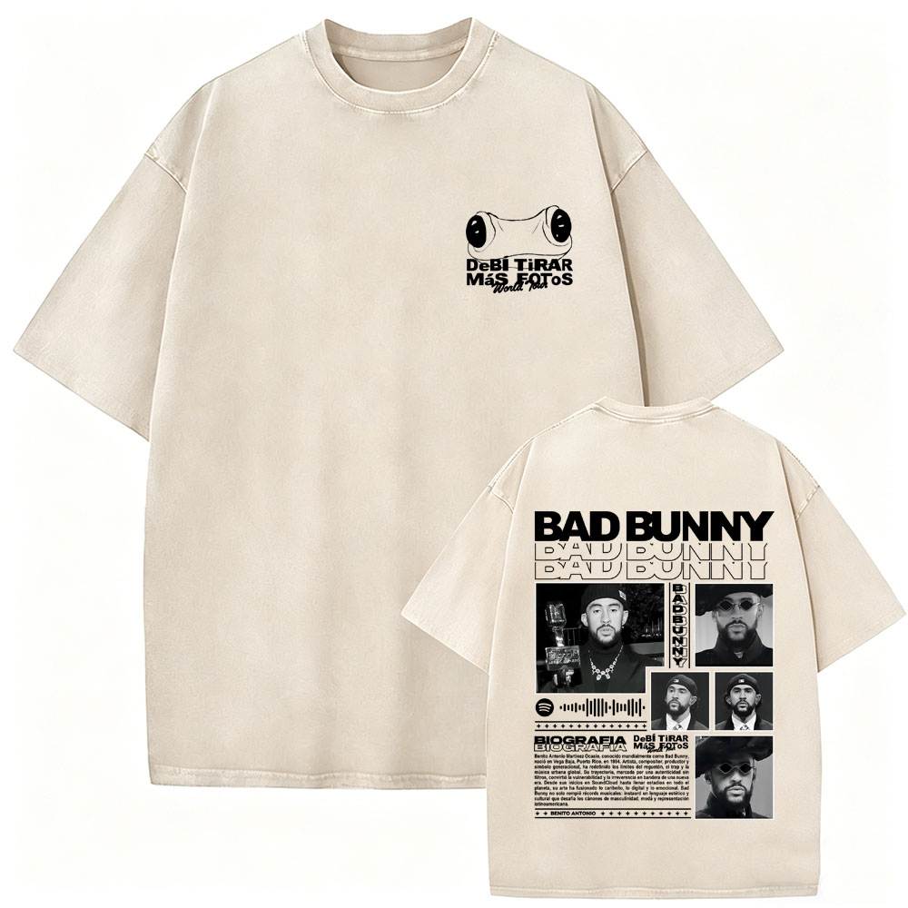 Foto Street Fashion - Rapper Bad Bunny Vintage Gewassen T-shirt