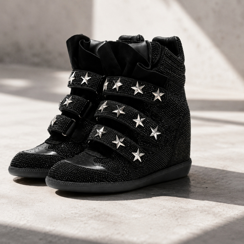 Street Fashion Walk - Dames enkellaarzen met strass steentjes, modieuze