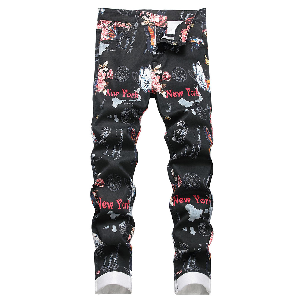 Street Fashion In New York - Heren jeans met digitale print Modebloem